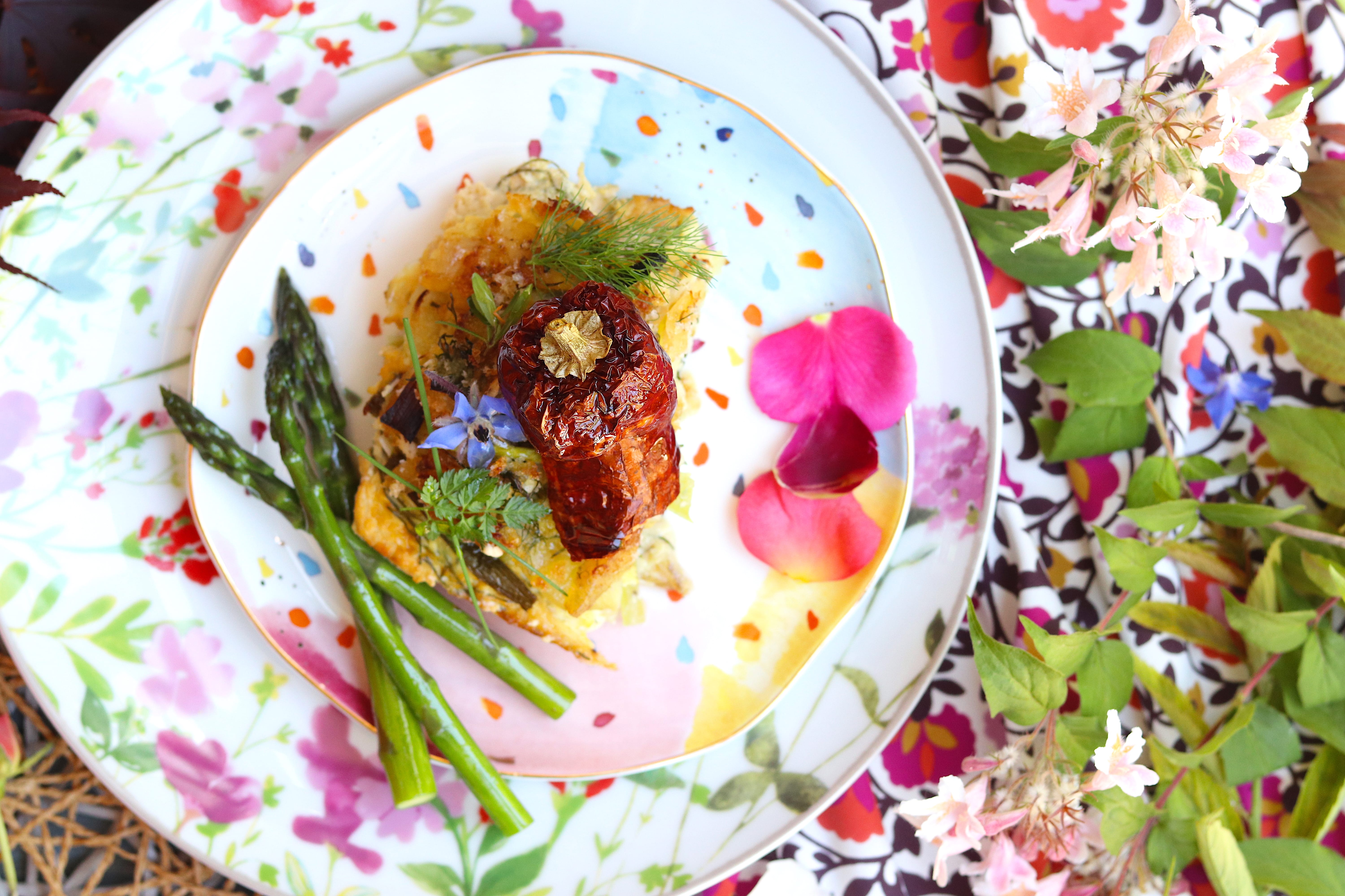 Gratin di pesce con asparagi allo sciroppo d’acero e peperone Crusco